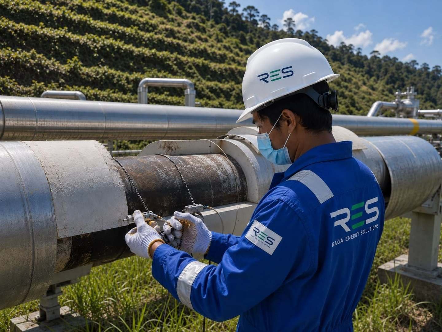 Raga Energy Solutions engineer installing instrumentation on a wellhead pipeline